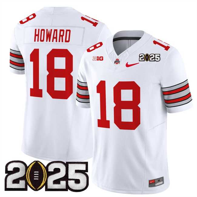 Mens Ohio State Buckeyes #18 Will Howard White 2025 CFP Final Patch F.U.S.E. Vapor Limited Stitched Football Jersey->ohio state buckeyes->NCAA Jersey